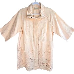 Chico’s Women's Soft 1/2 Sleeve Peach Linen Eyelet Embroidered Zip-Up Jacket